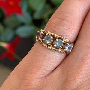 Vintage blue topaz and amethyst ring sz 5
